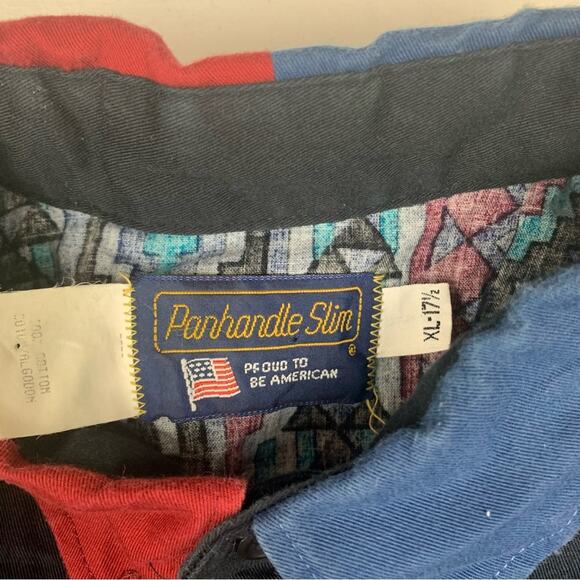 Panhandle Slim mens XL 17.5 western button down shirt Aztec long sleeve blue pur - Picture 3 of 10